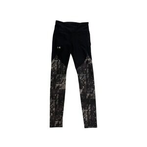 Under Armour HeatGear Womens Small Black Gray Graphic Fitted Athletic Leggings